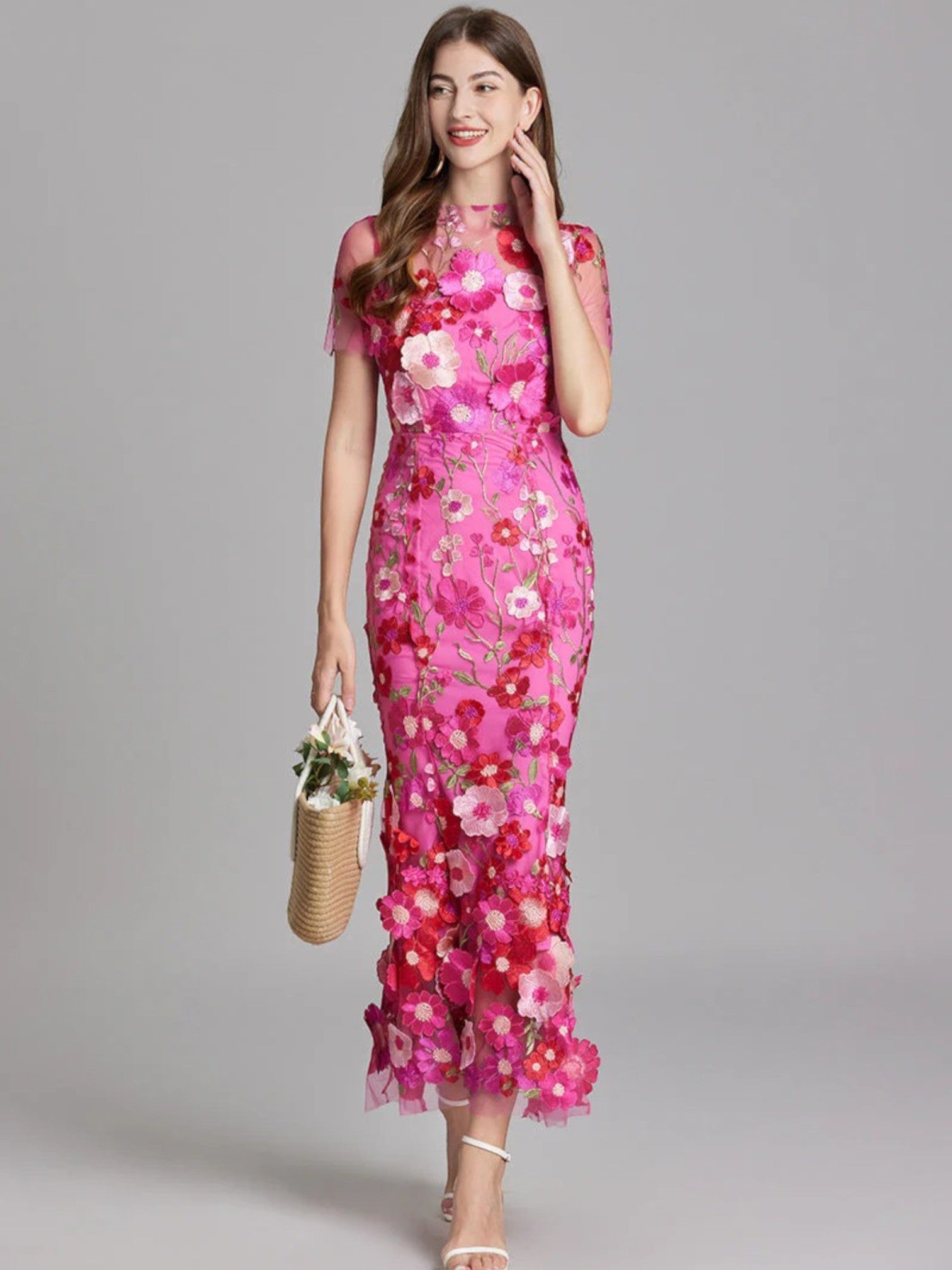 Claire | Bloemen Geborduurde Maxi Jurk