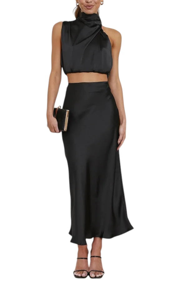 2-Delige Satijnen Set Maxi Rok & Top