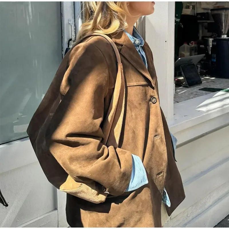 Suède Leren Blazer Bruin