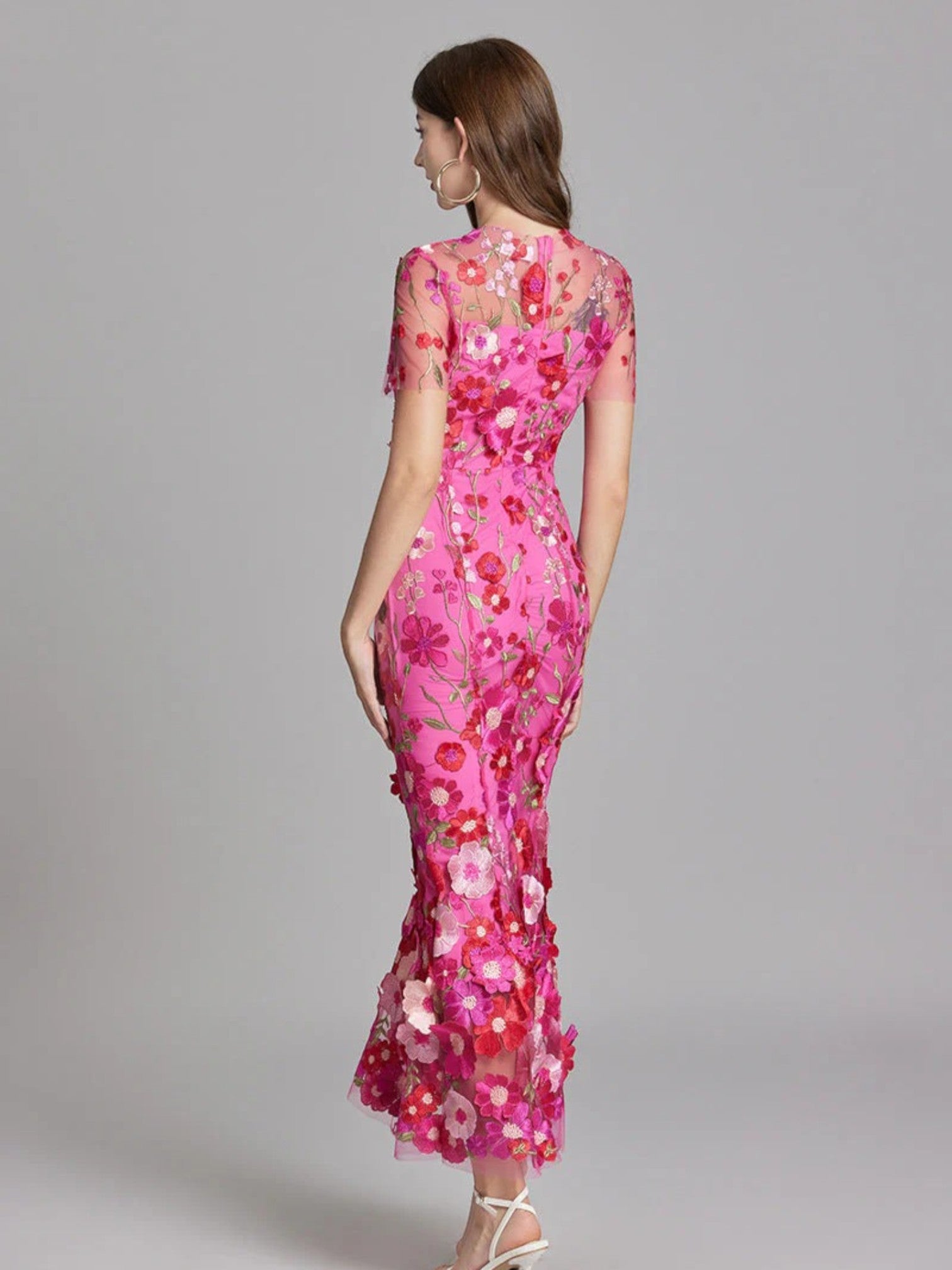 Claire | Bloemen Geborduurde Maxi Jurk