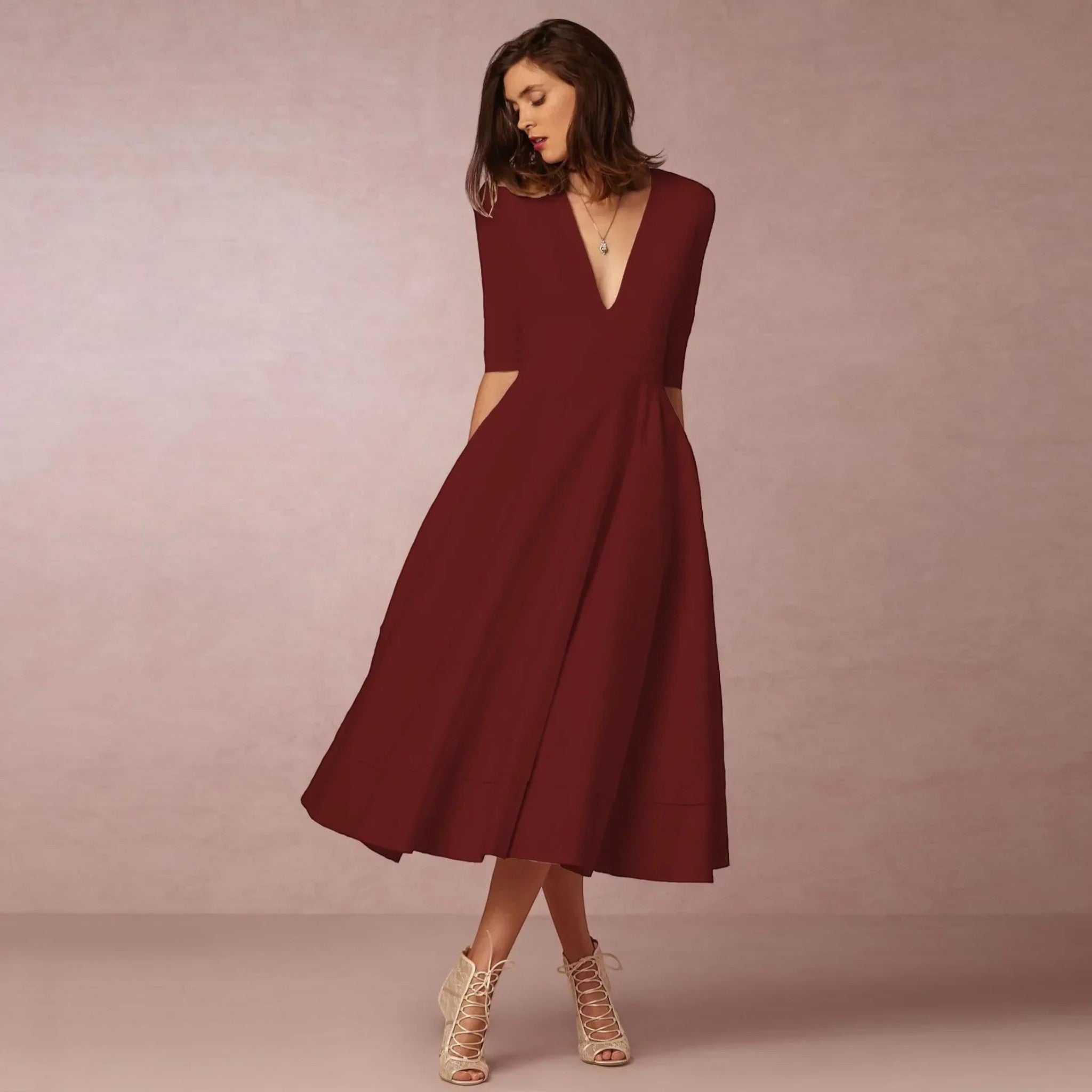 Manon | V-hals Jurk | Midi