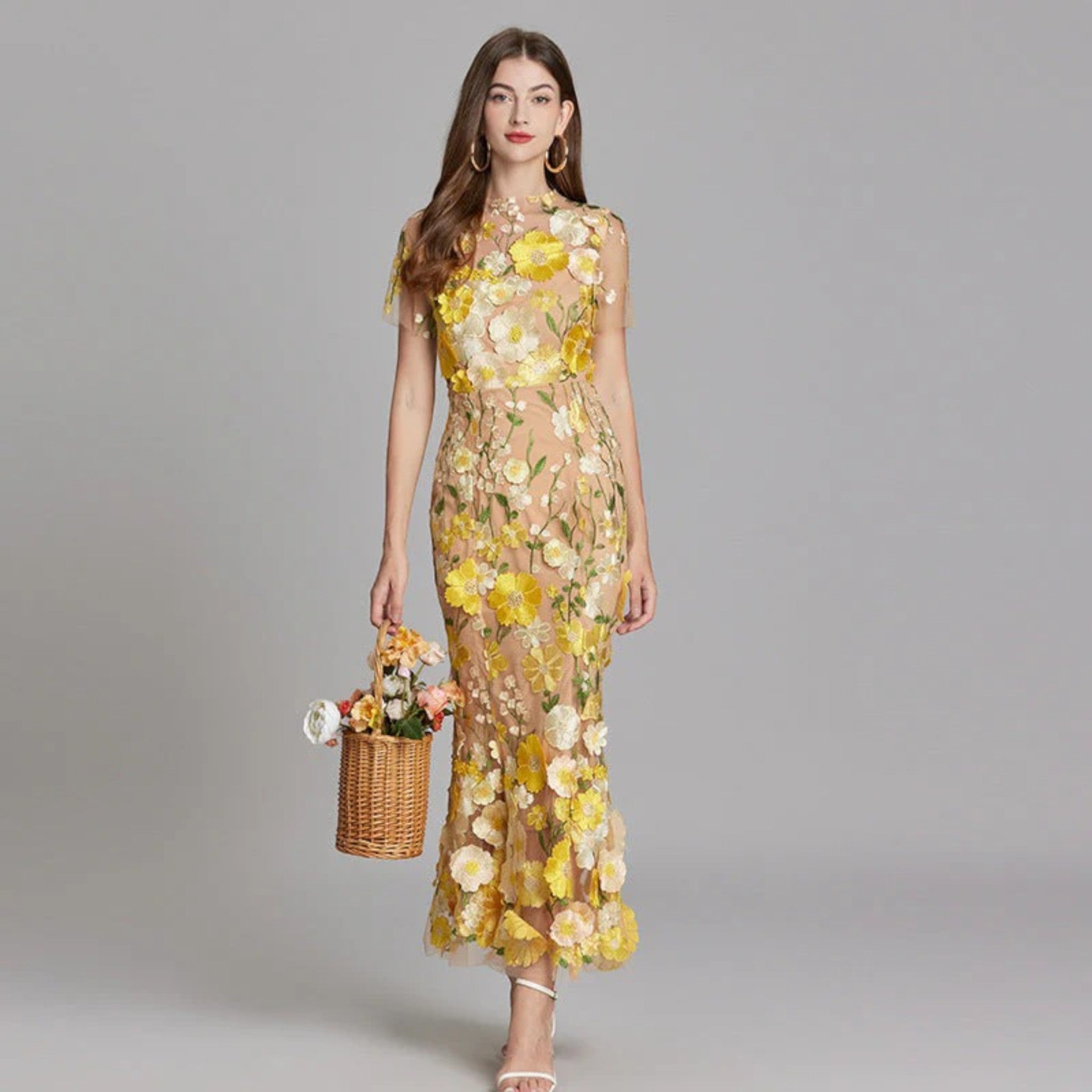 Claire | Bloemen Geborduurde Maxi Jurk