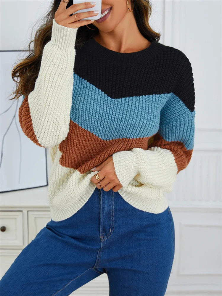 Mona - Casual Gestreepte Winterpullover met Lange Mouwen