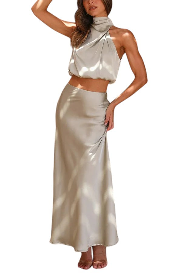 2-Delige Satijnen Set Maxi Rok & Top