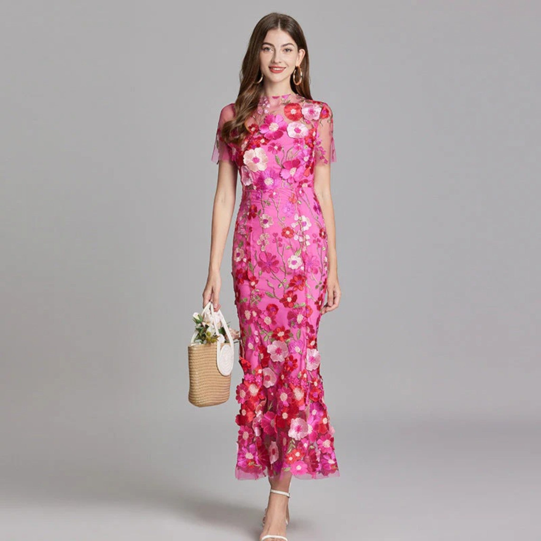 Claire | Bloemen Geborduurde Maxi Jurk