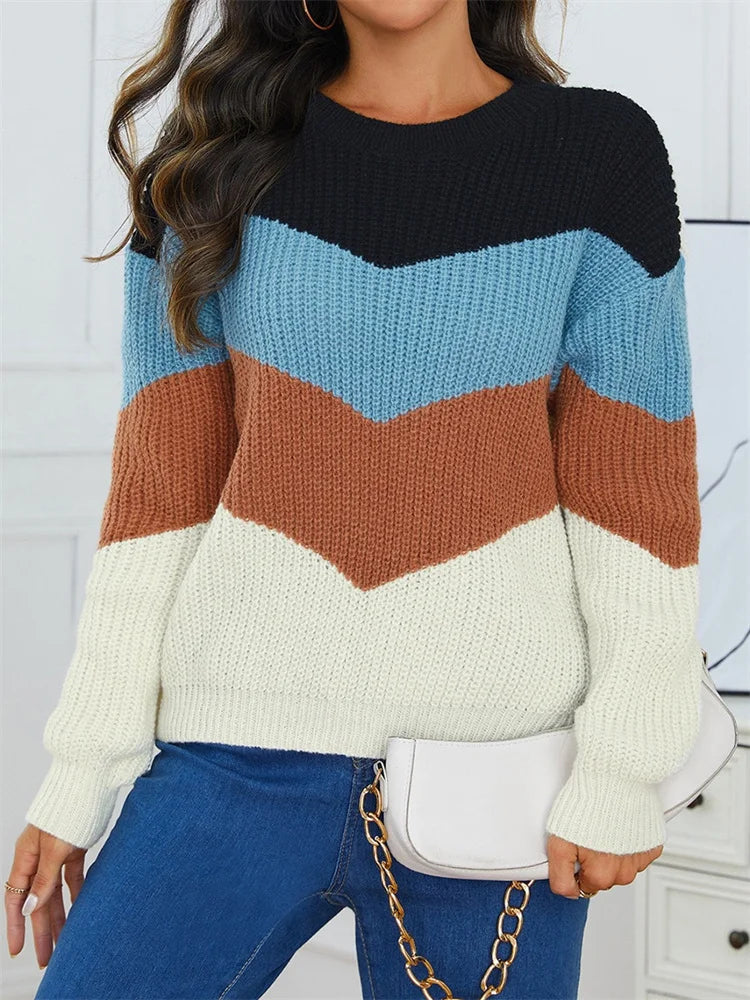 Mona - Casual Gestreepte Winterpullover met Lange Mouwen