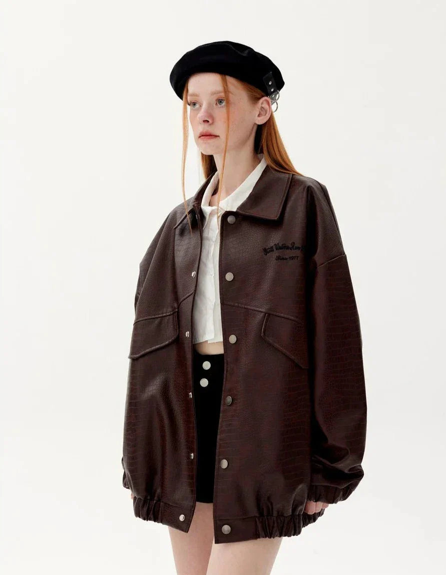 Oversized Leren Dames Jas Met Structuur - Ellie