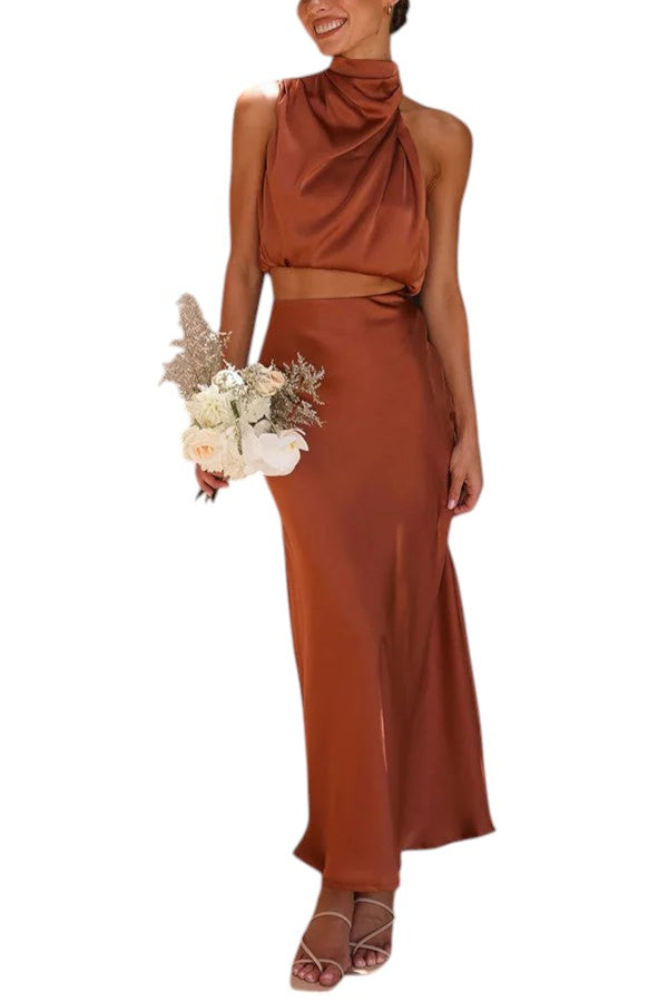 2-Delige Satijnen Set Maxi Rok & Top