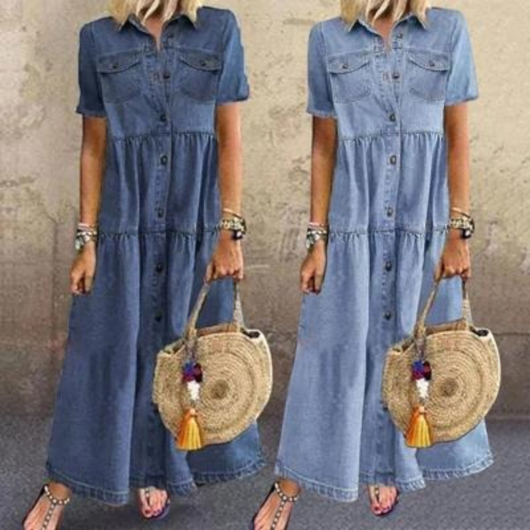 Nala | Casual Denimjurk Met Korte Mouwen