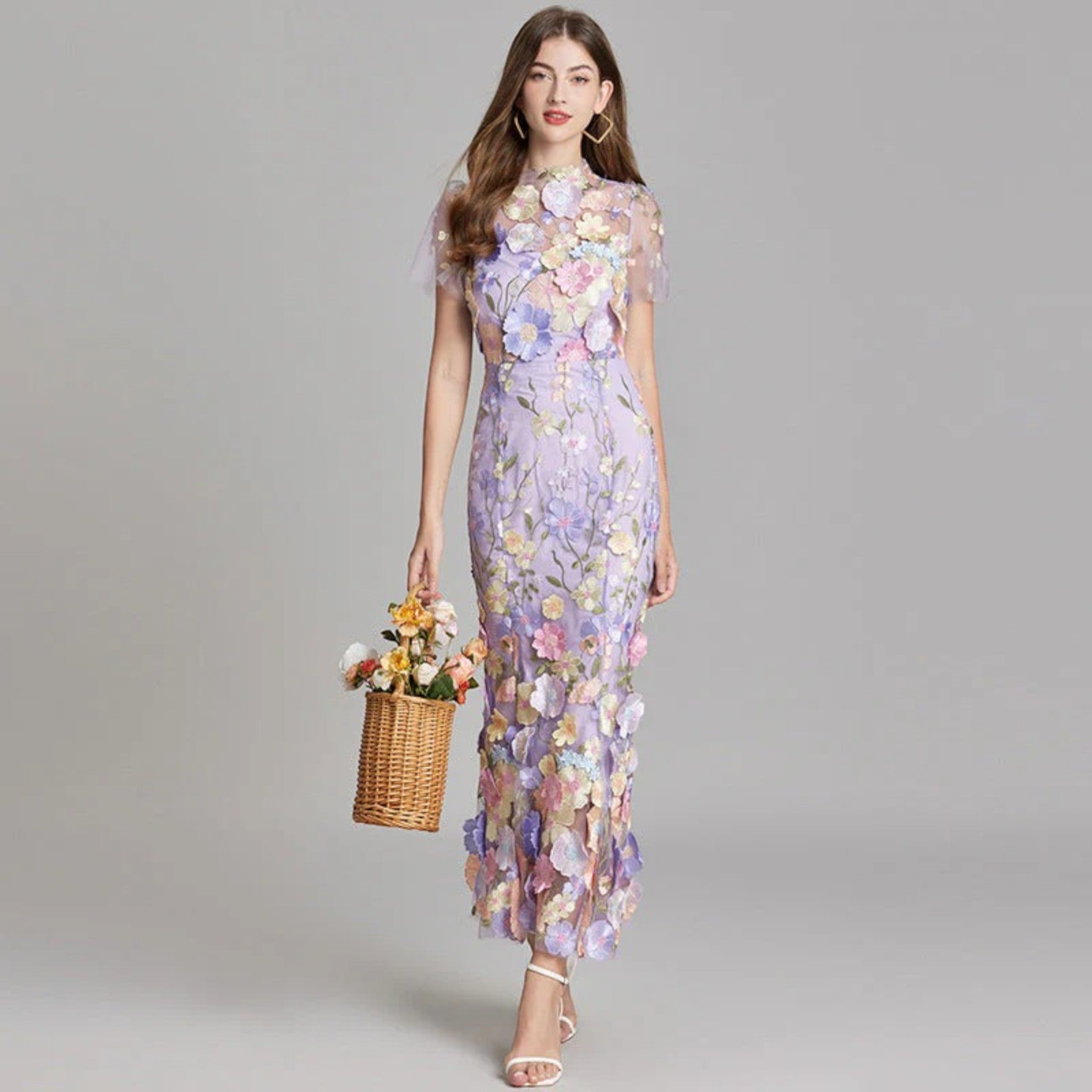 Claire | Bloemen Geborduurde Maxi Jurk