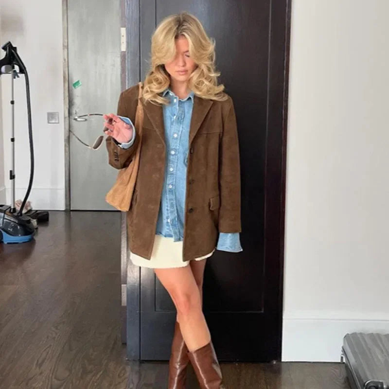 Suède Leren Blazer Bruin