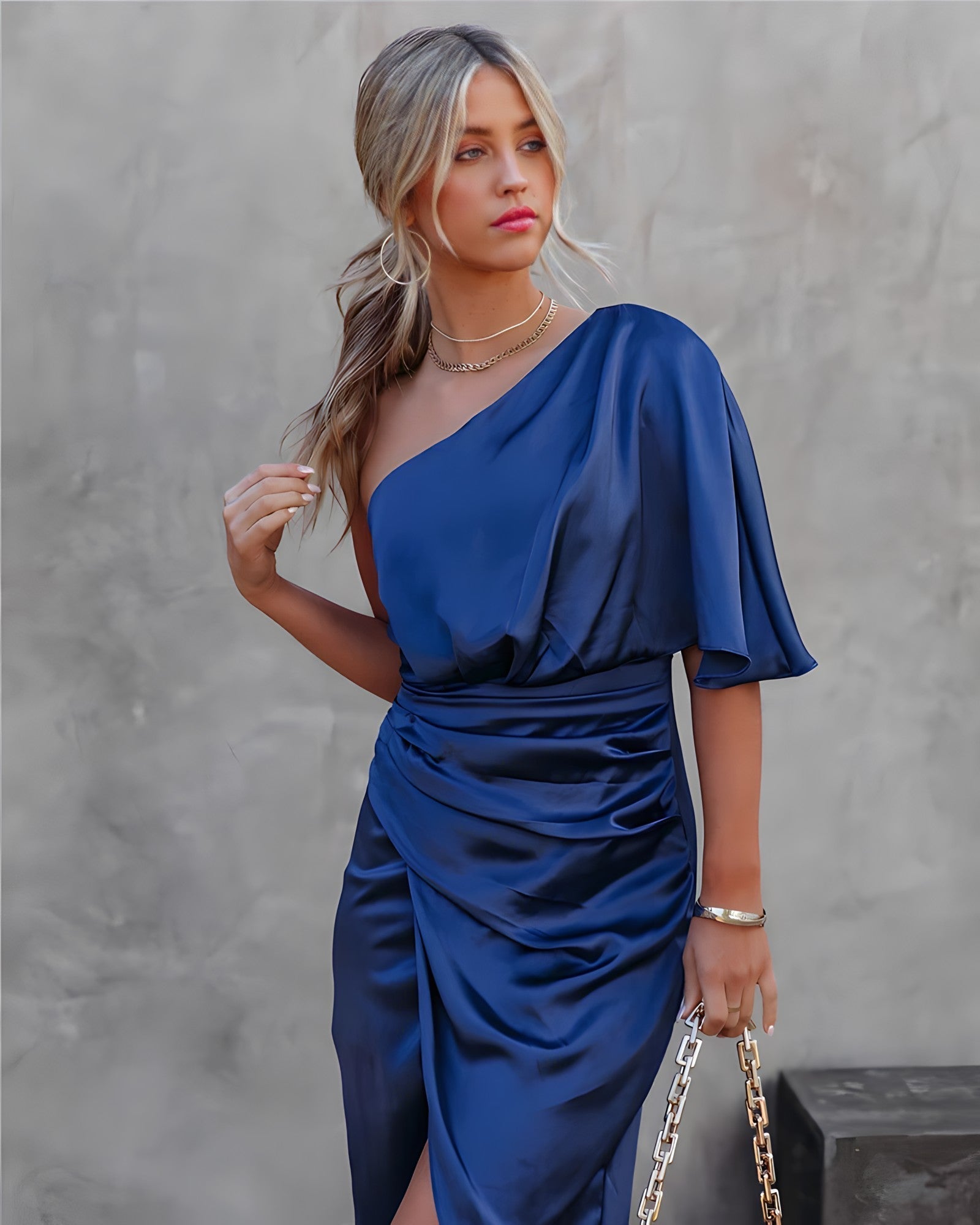 Alissa - Elegente Zijden Feestjurk Met Een Schouder Dames