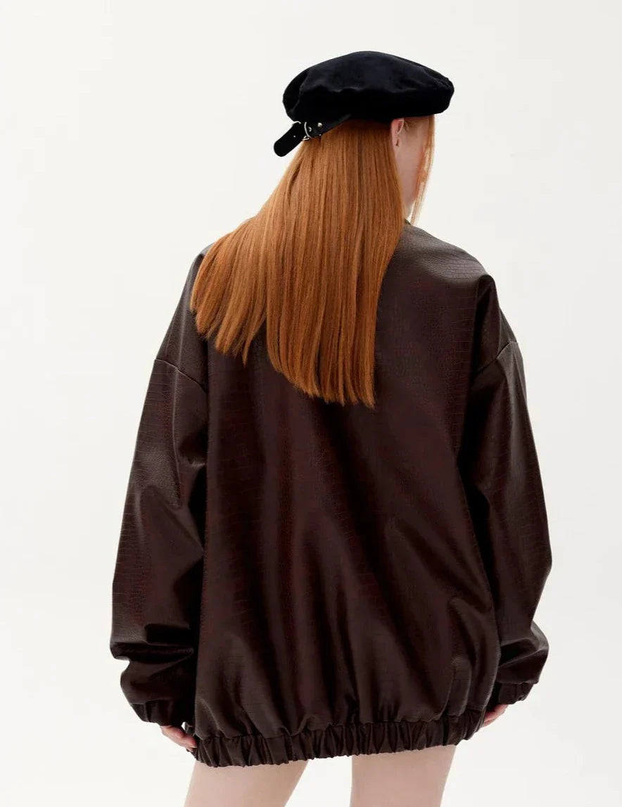 Oversized Leren Dames Jas Met Structuur - Ellie