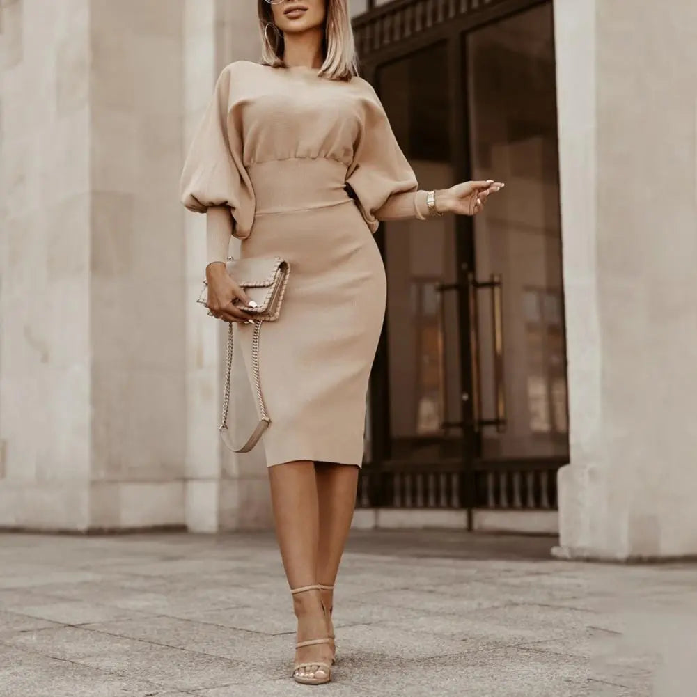 Midi Jurk Met Pofmouwen - Romea
