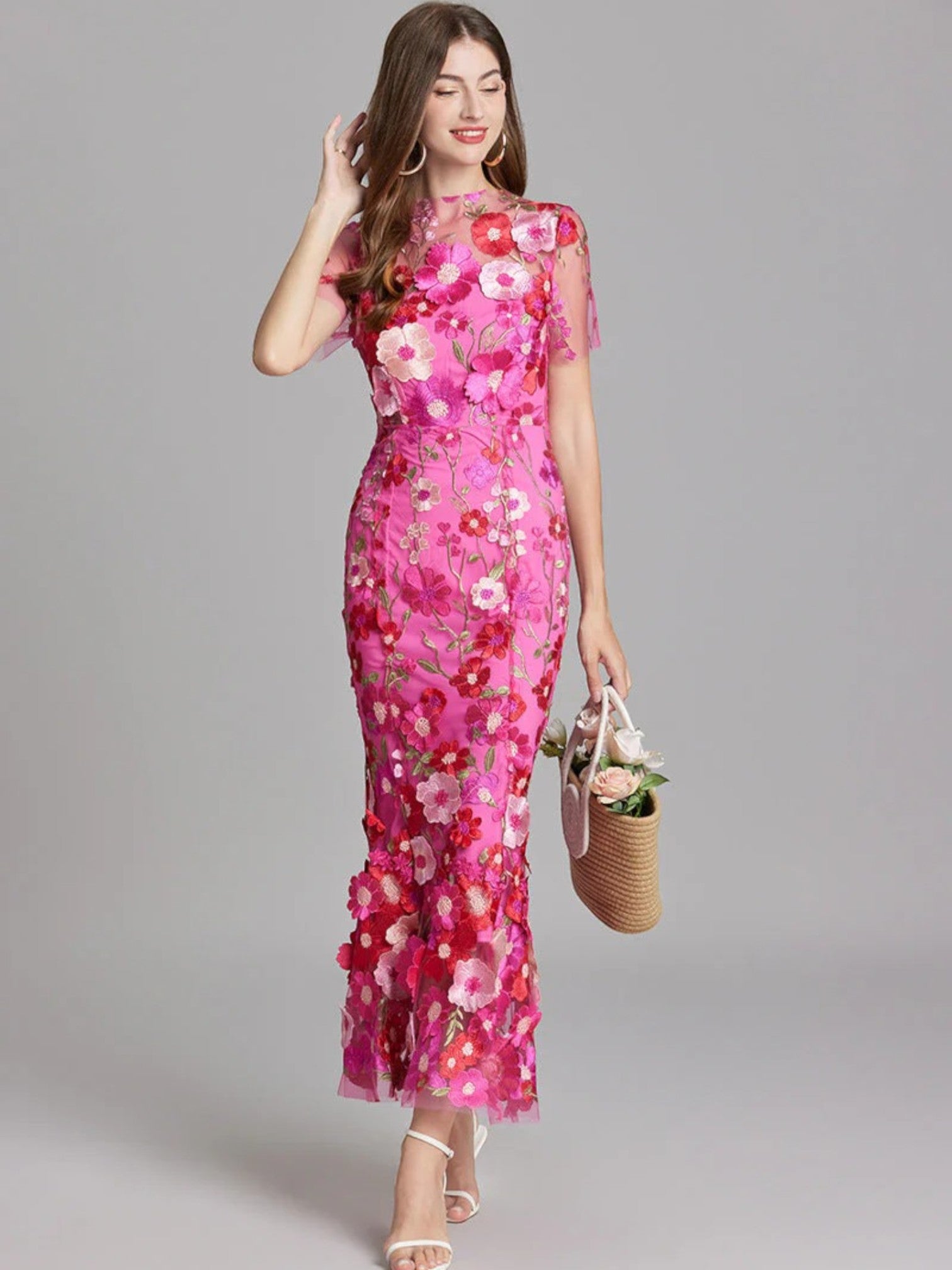 Claire | Bloemen Geborduurde Maxi Jurk
