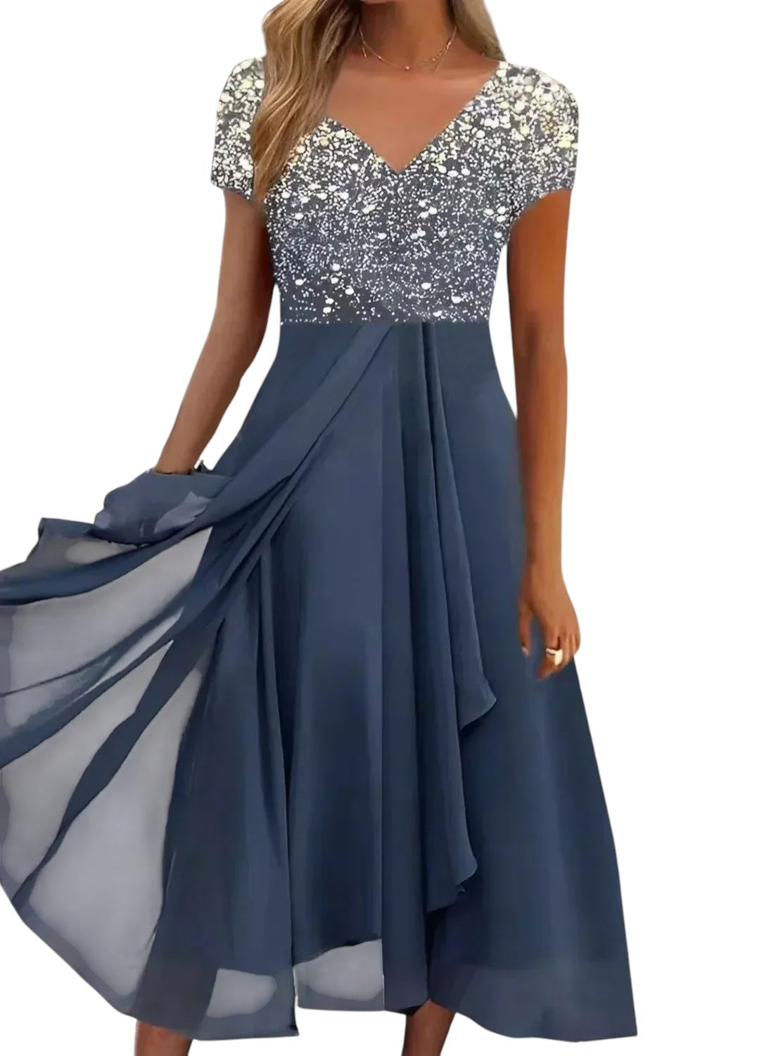 Chiffon Feestjurk Met V-hals