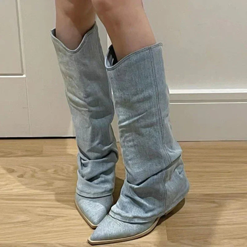 Clay - Denim Knielaarzen Cowboy Boots