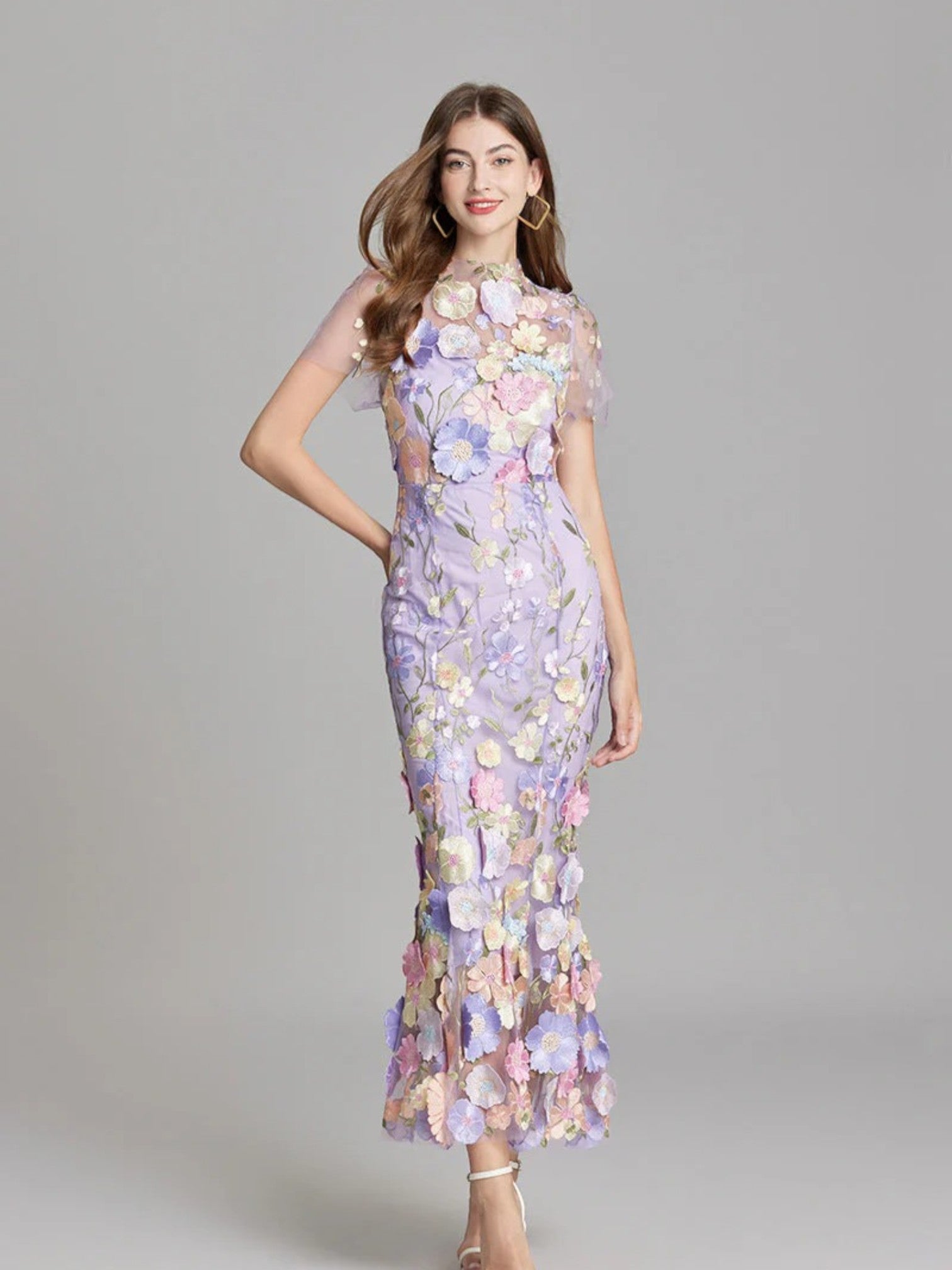 Claire | Bloemen Geborduurde Maxi Jurk