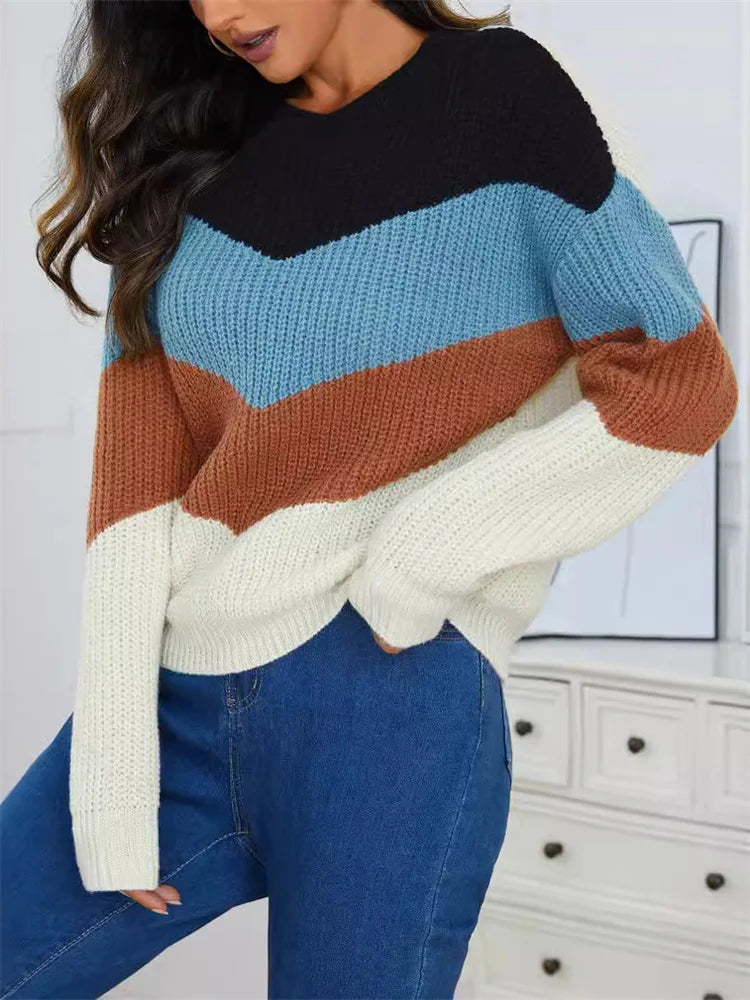 Mona - Casual Gestreepte Winterpullover met Lange Mouwen