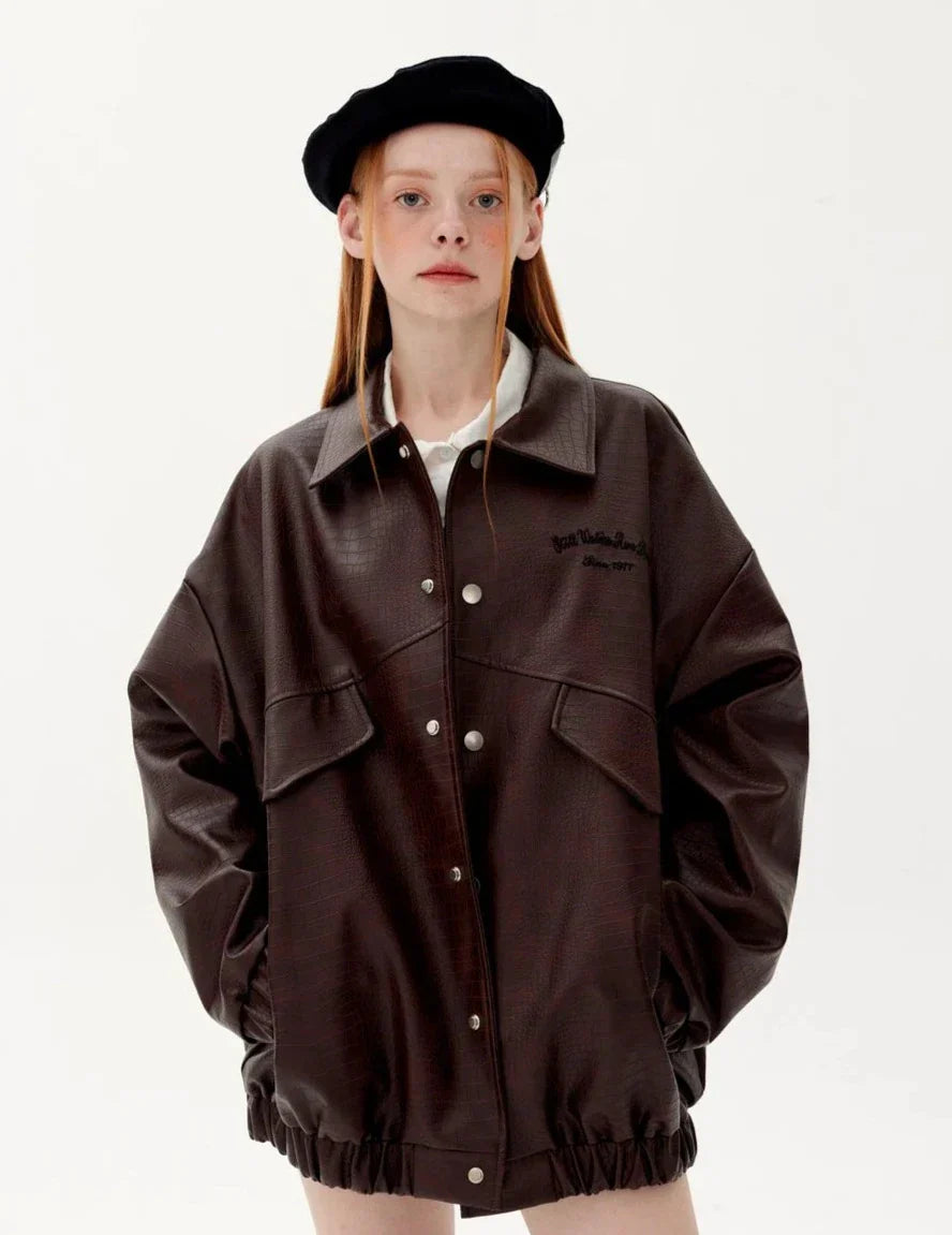 Oversized Leren Dames Jas Met Structuur - Ellie