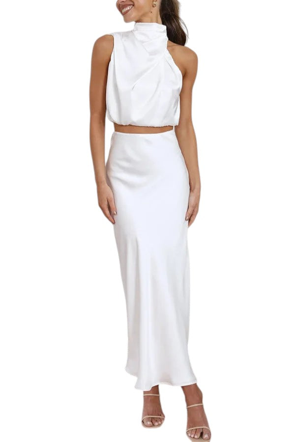 2-Delige Satijnen Set Maxi Rok & Top