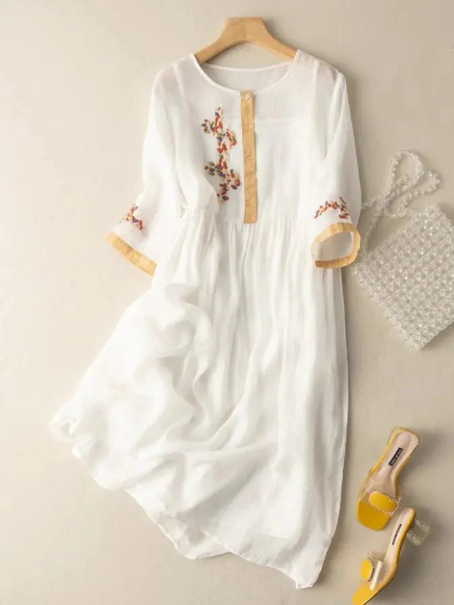 Boheemse Ronde Hals Zomerjurk | Midi