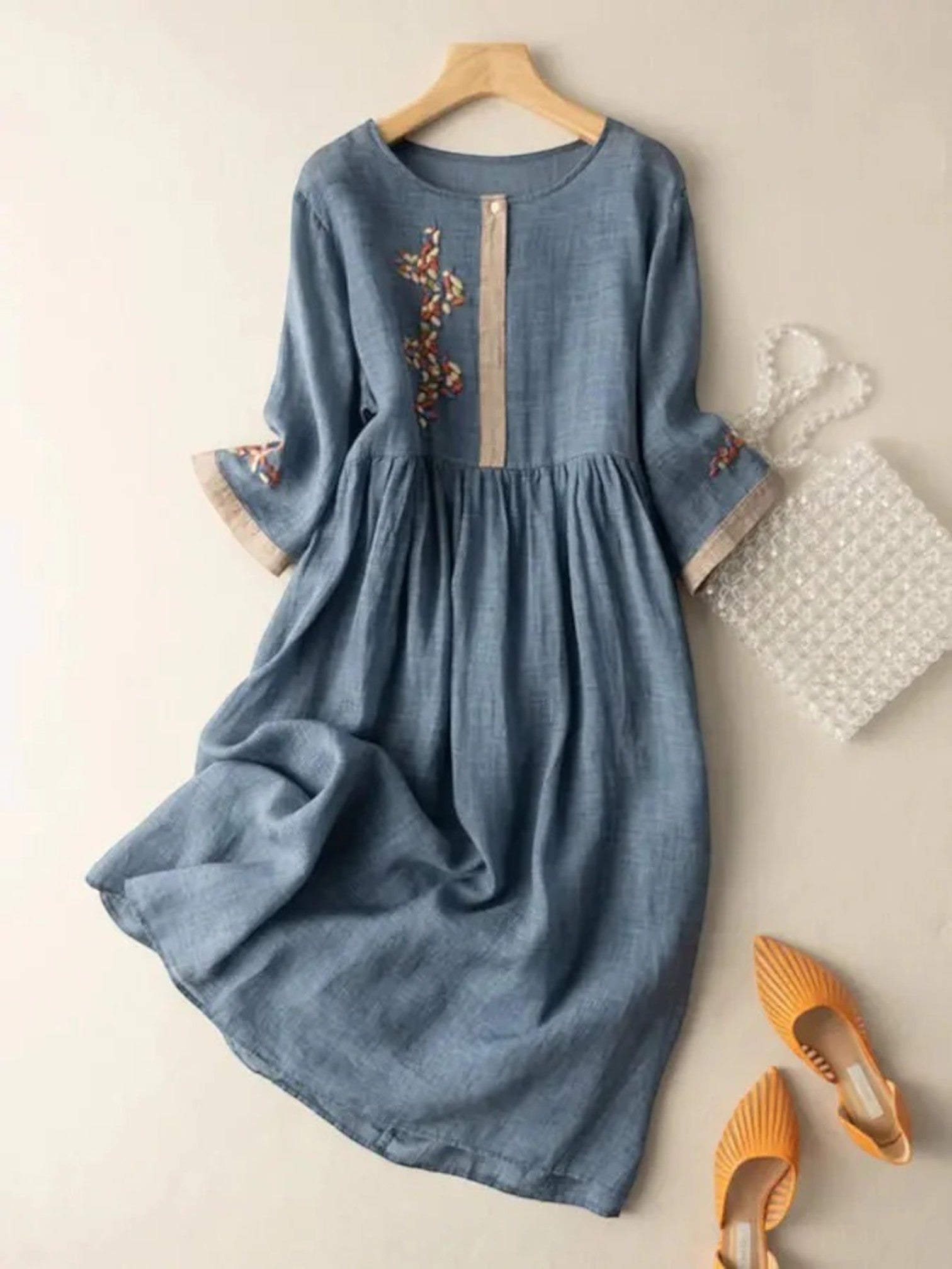 Boheemse Ronde Hals Zomerjurk | Midi