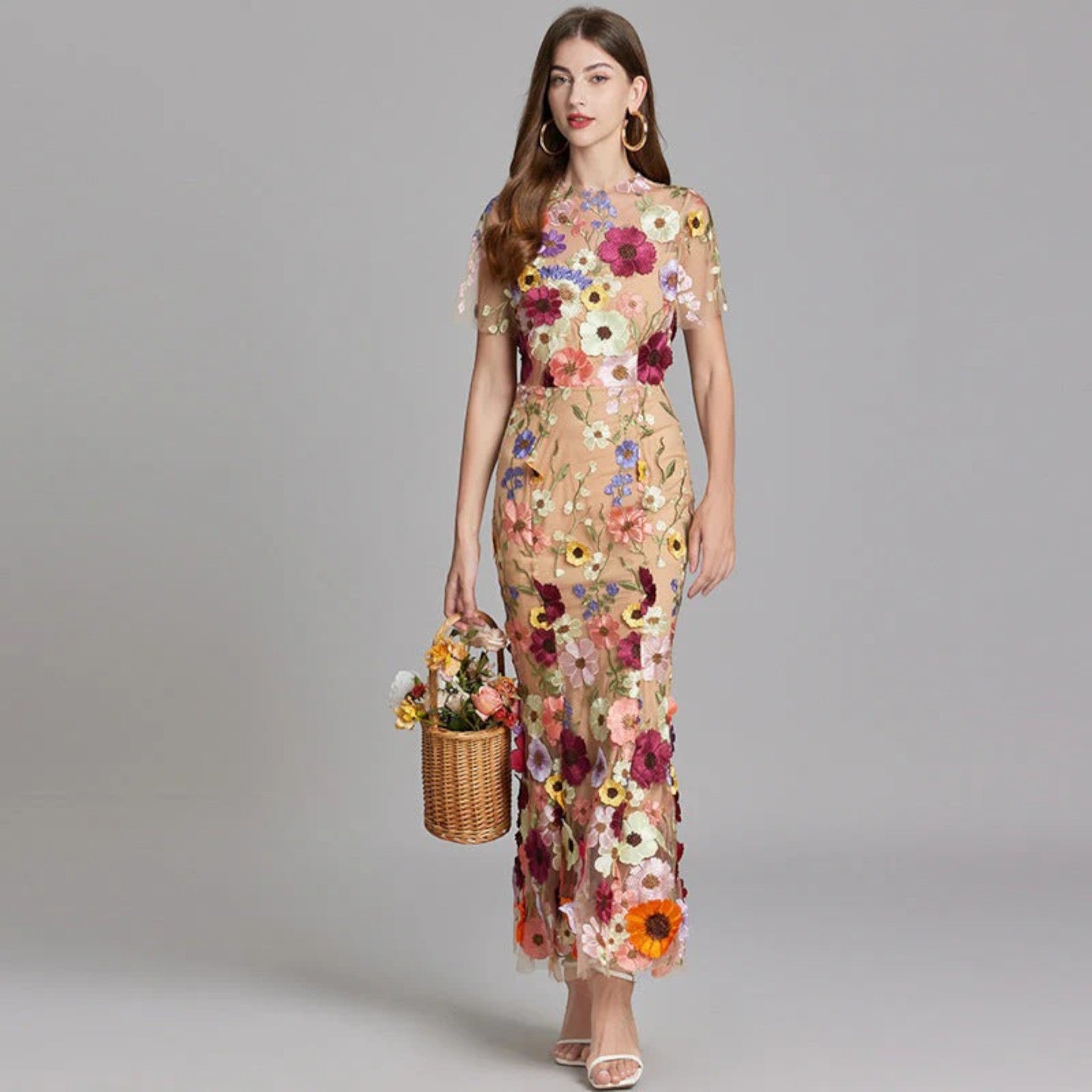 Claire | Bloemen Geborduurde Maxi Jurk