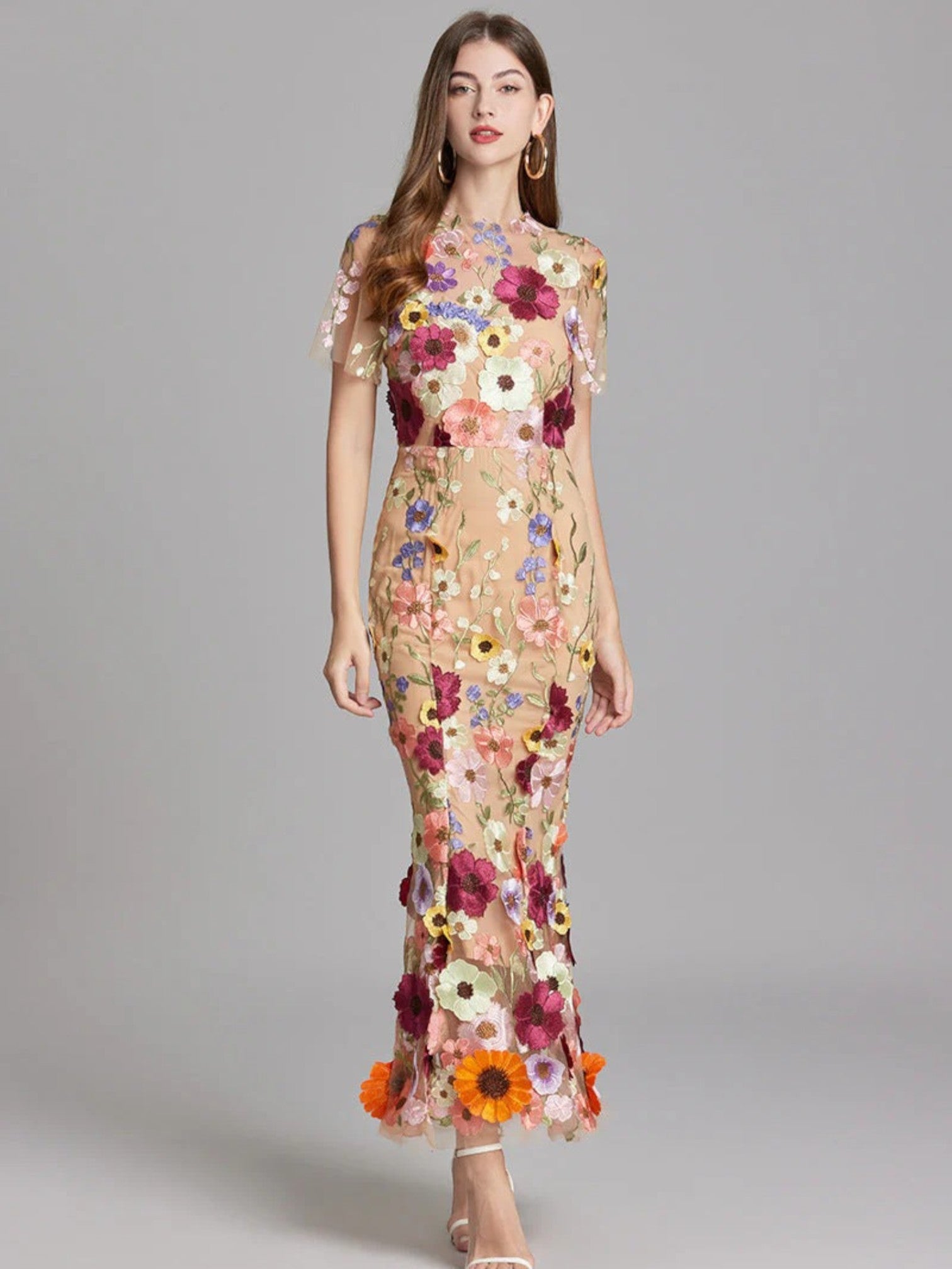 Claire | Bloemen Geborduurde Maxi Jurk