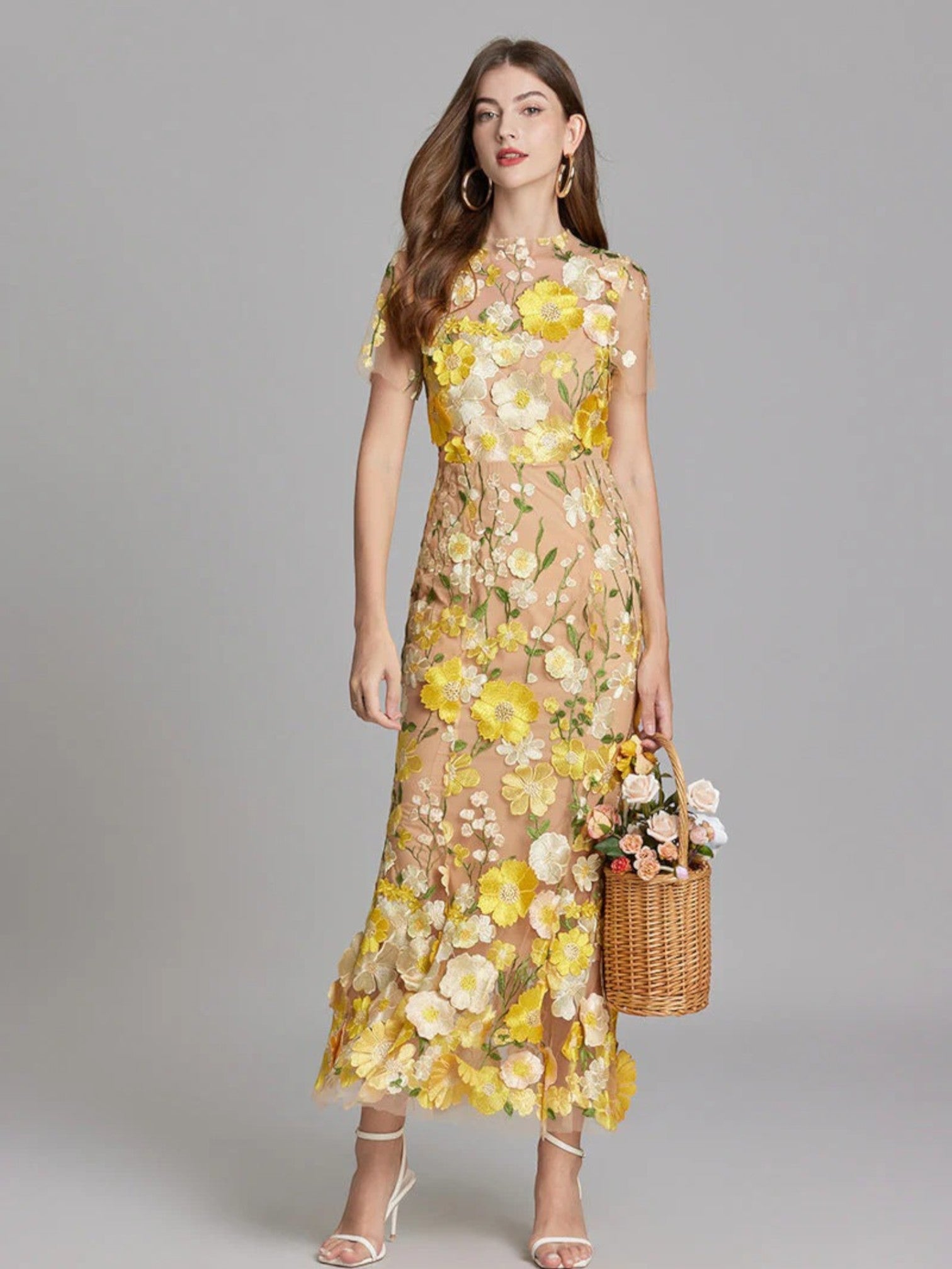 Claire | Bloemen Geborduurde Maxi Jurk