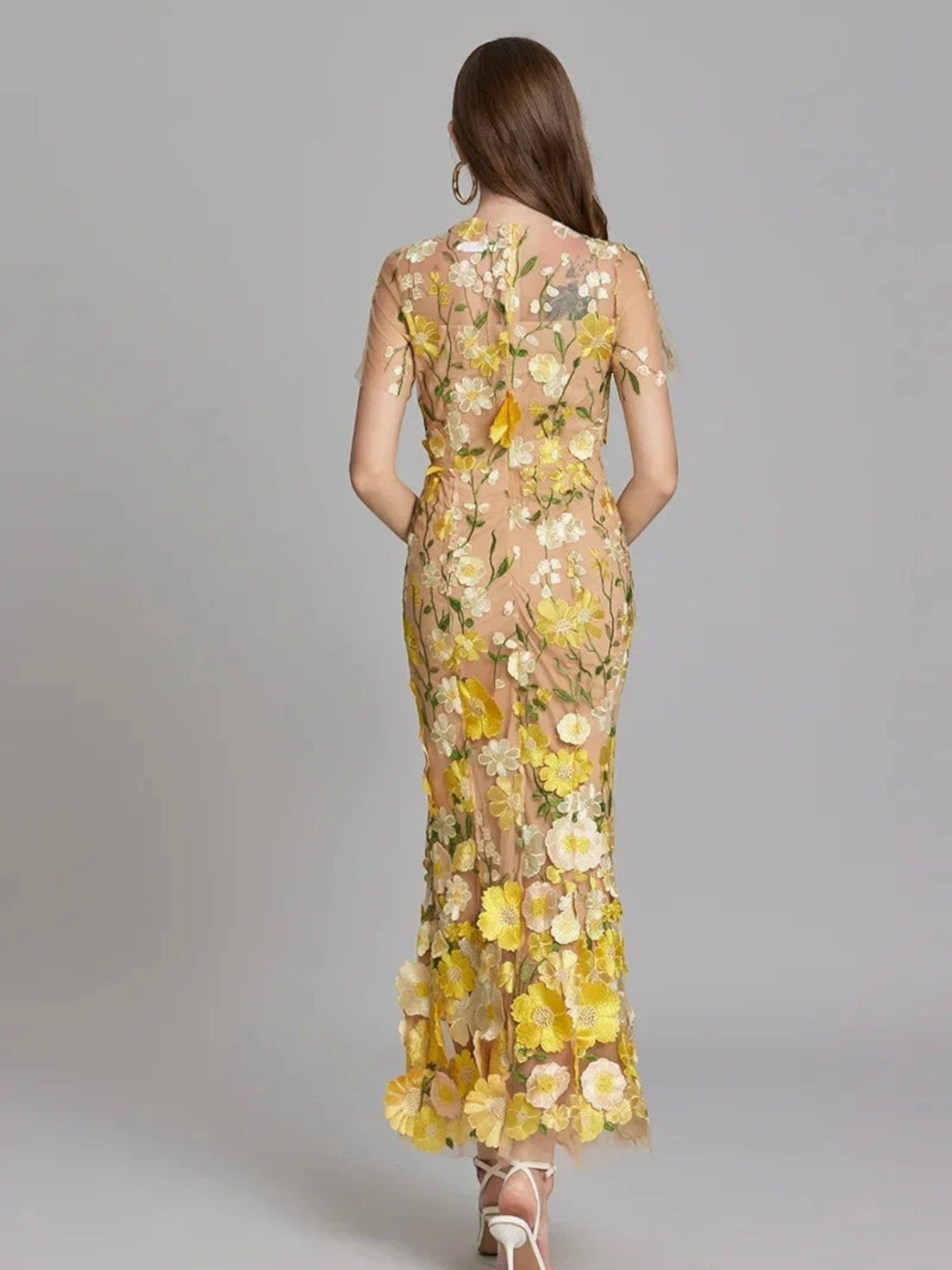 Claire | Bloemen Geborduurde Maxi Jurk