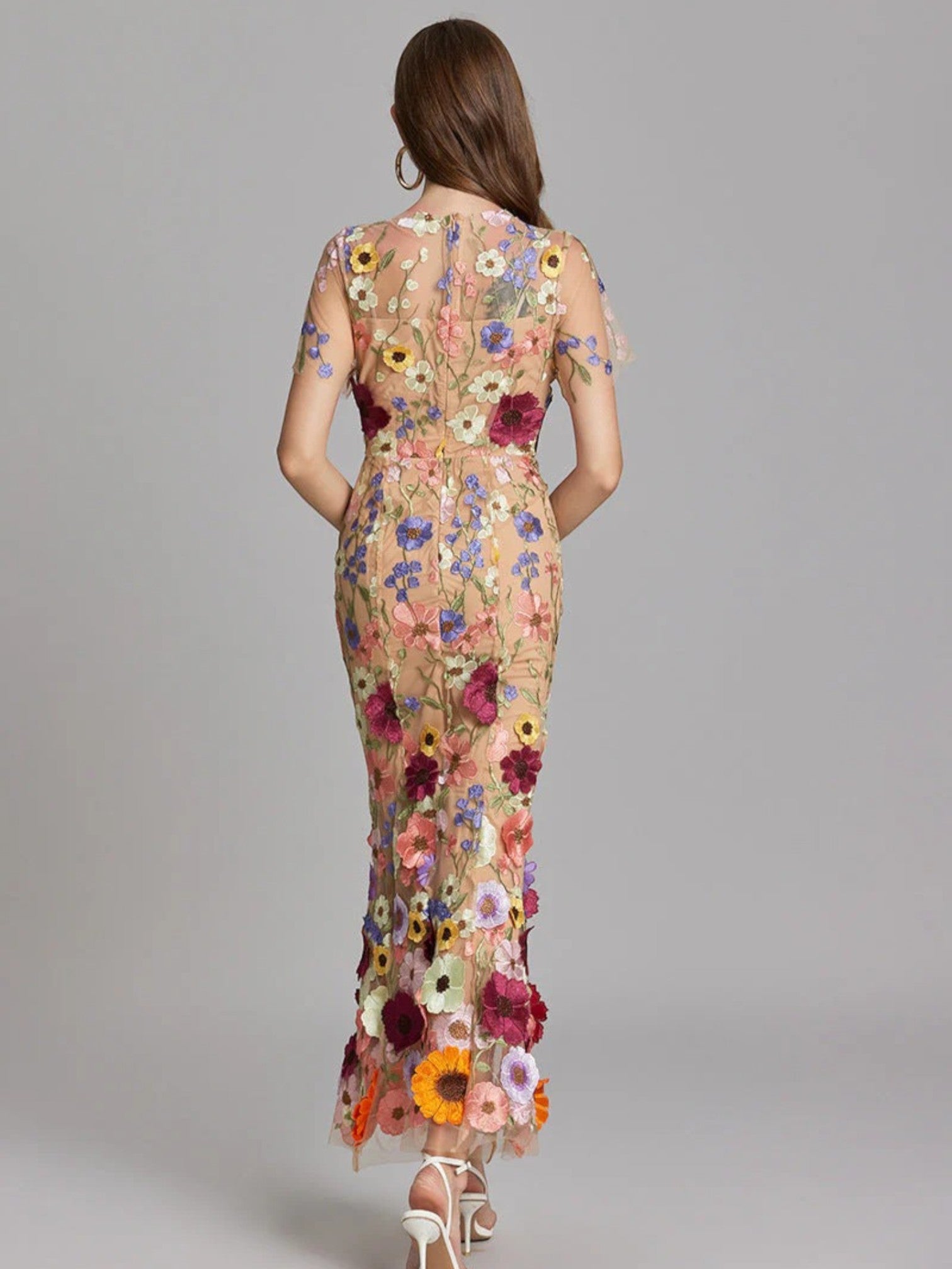 Claire | Bloemen Geborduurde Maxi Jurk
