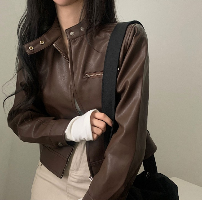 Retro Losse Leren Dames Jasje