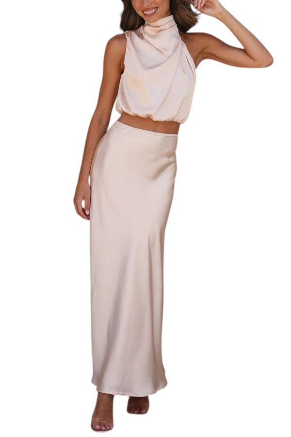 2-Delige Satijnen Set Maxi Rok & Top