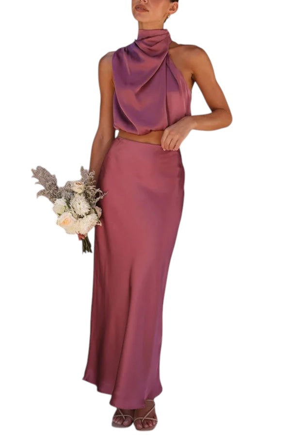 2-Delige Satijnen Set Maxi Rok & Top
