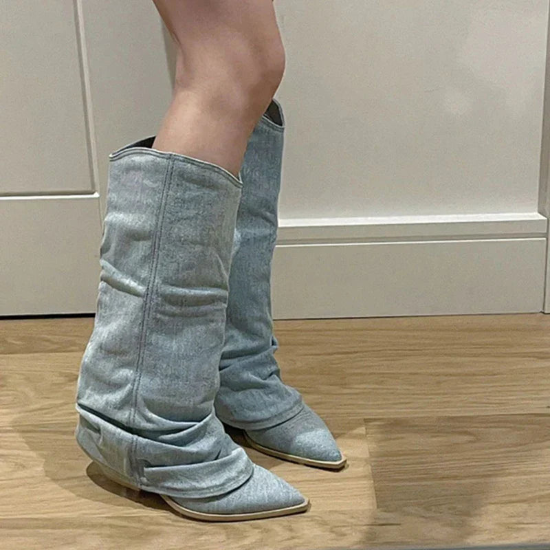 Clay - Denim Knielaarzen Cowboy Boots