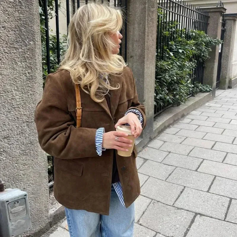 Suède Leren Blazer Bruin