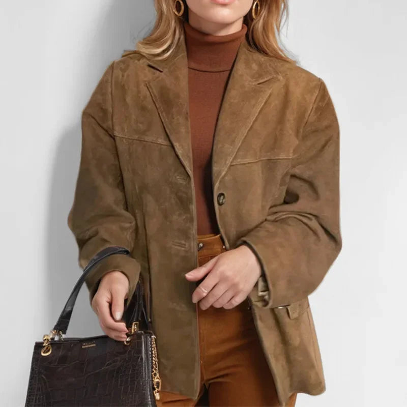 Suède Leren Blazer Bruin