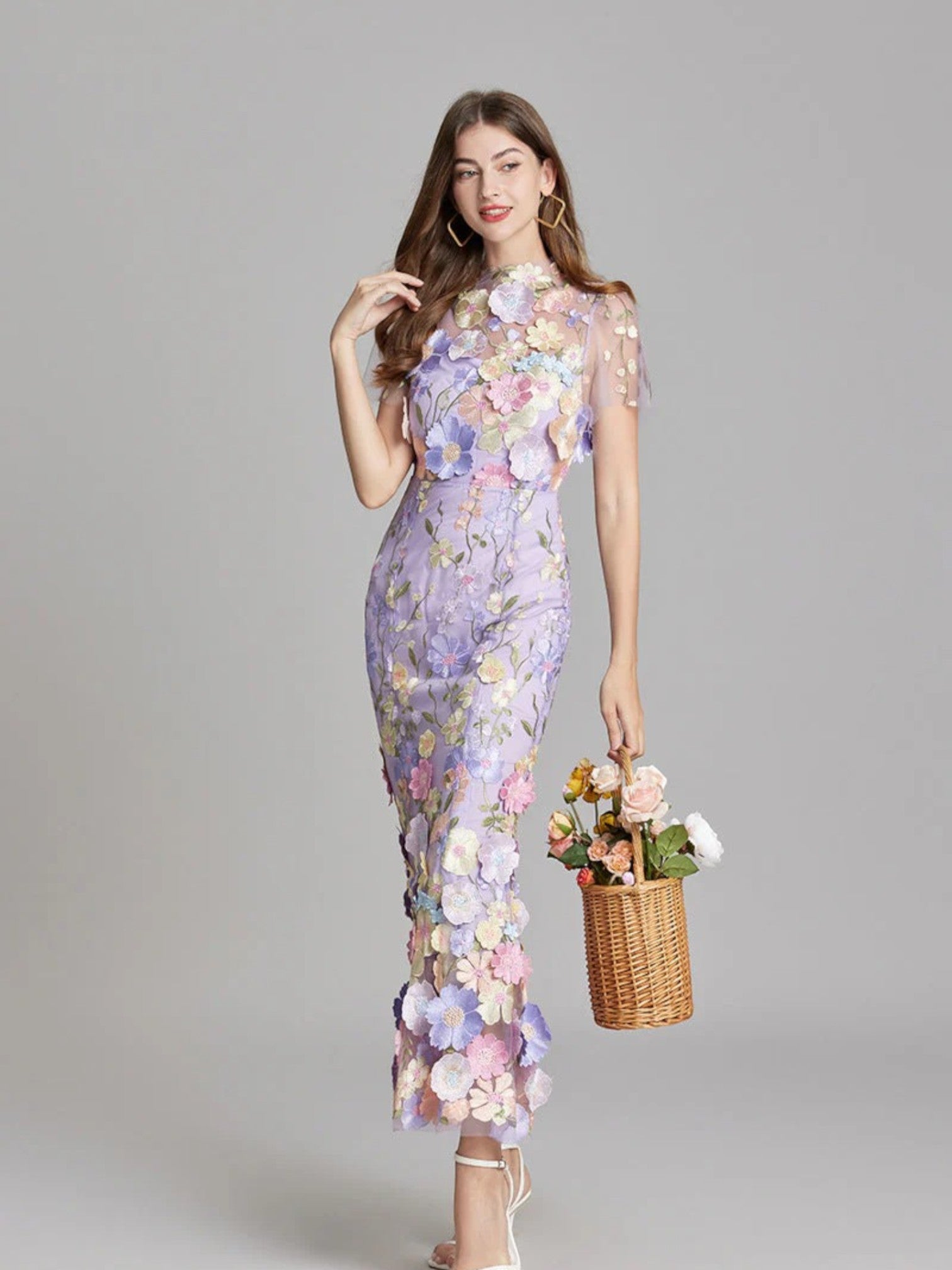 Claire | Bloemen Geborduurde Maxi Jurk