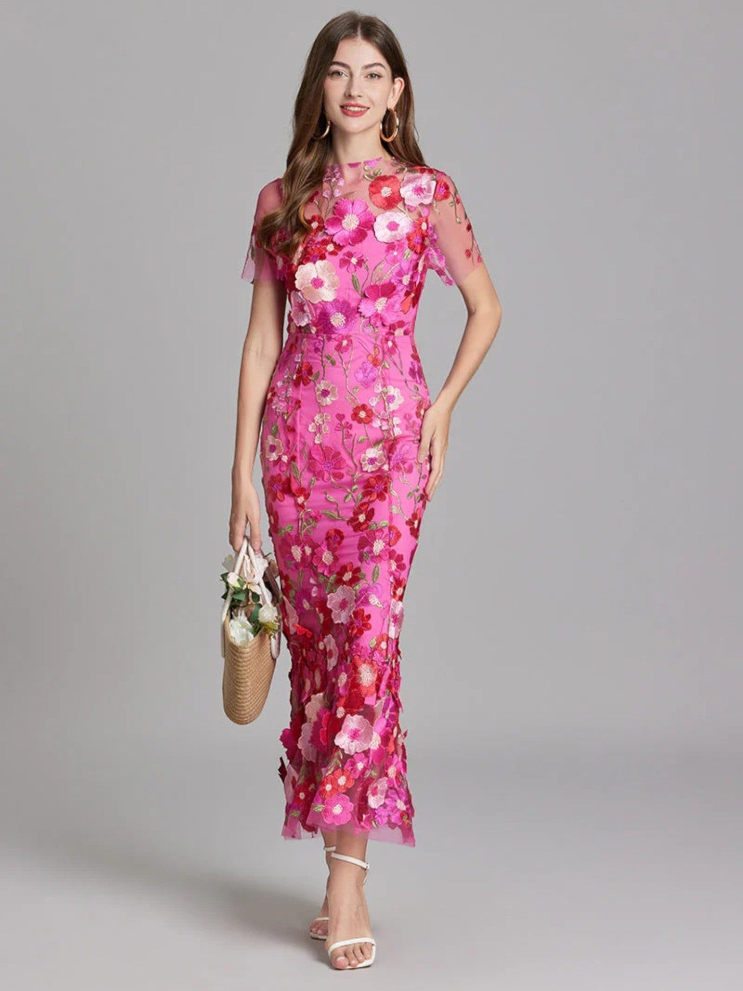 Claire | Bloemen Geborduurde Maxi Jurk