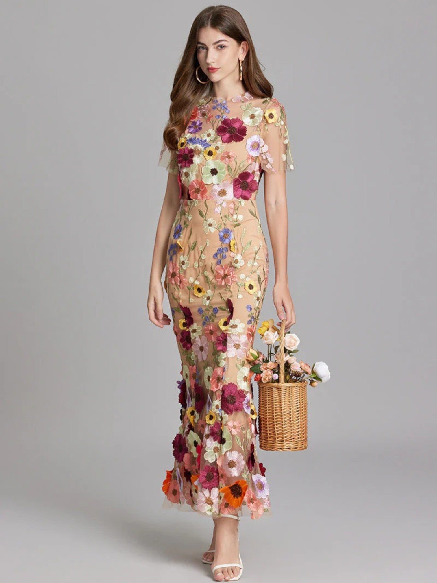 Claire | Bloemen Geborduurde Maxi Jurk