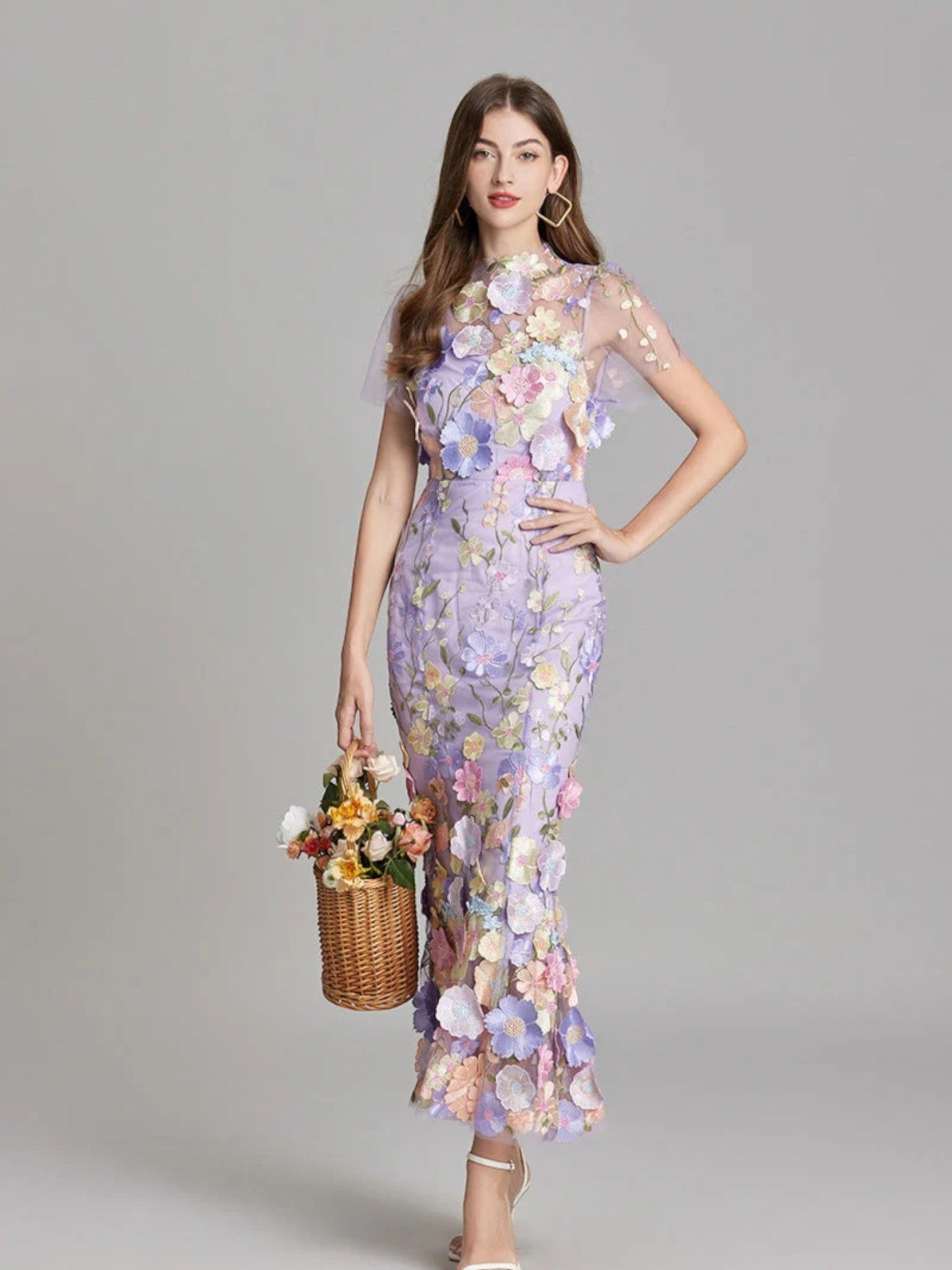 Claire | Bloemen Geborduurde Maxi Jurk