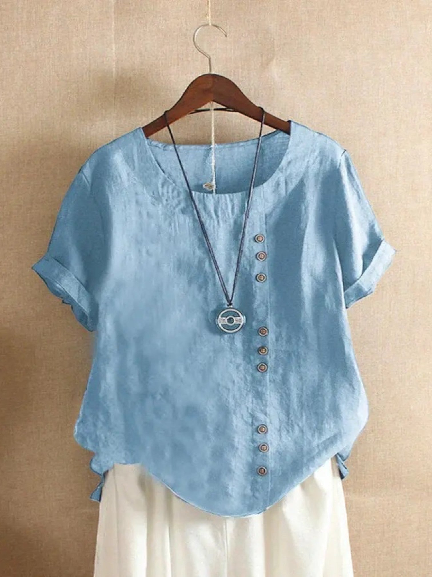Liora | Zomerblouse Met Ronde Hals | Korte Mouwen