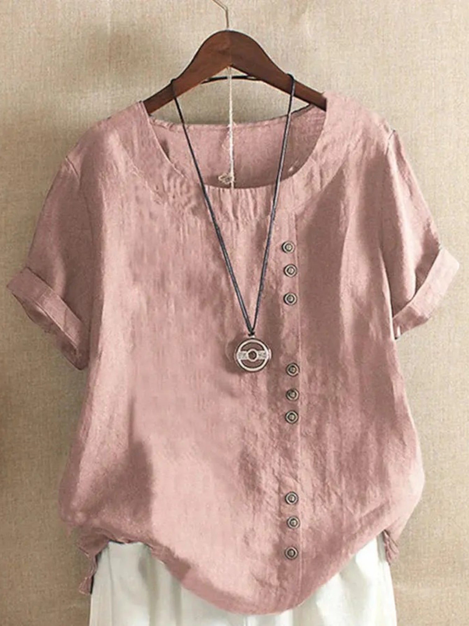 Liora | Zomerblouse Met Ronde Hals | Korte Mouwen