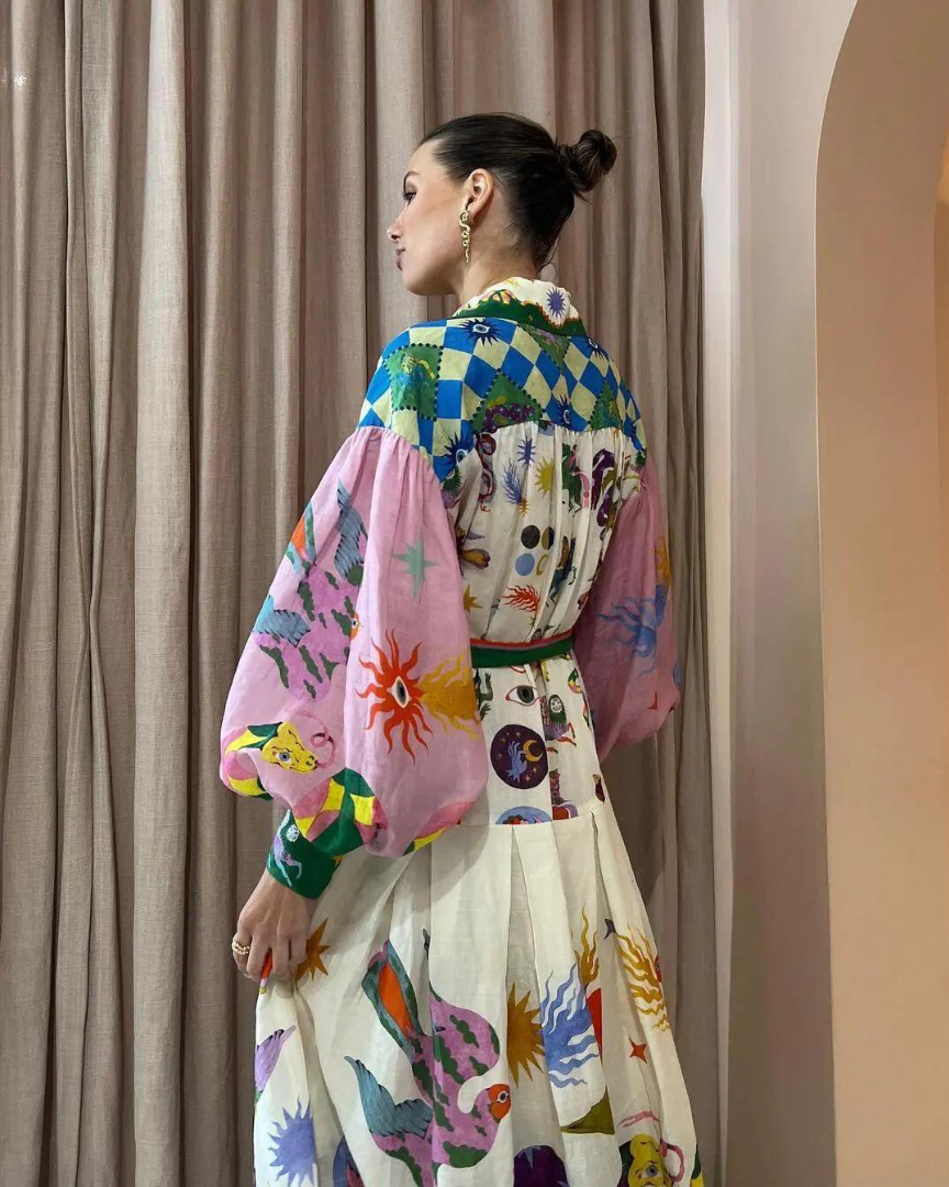 Zara - Lange Vintage Jurk Met Kleurrijke Print Dames