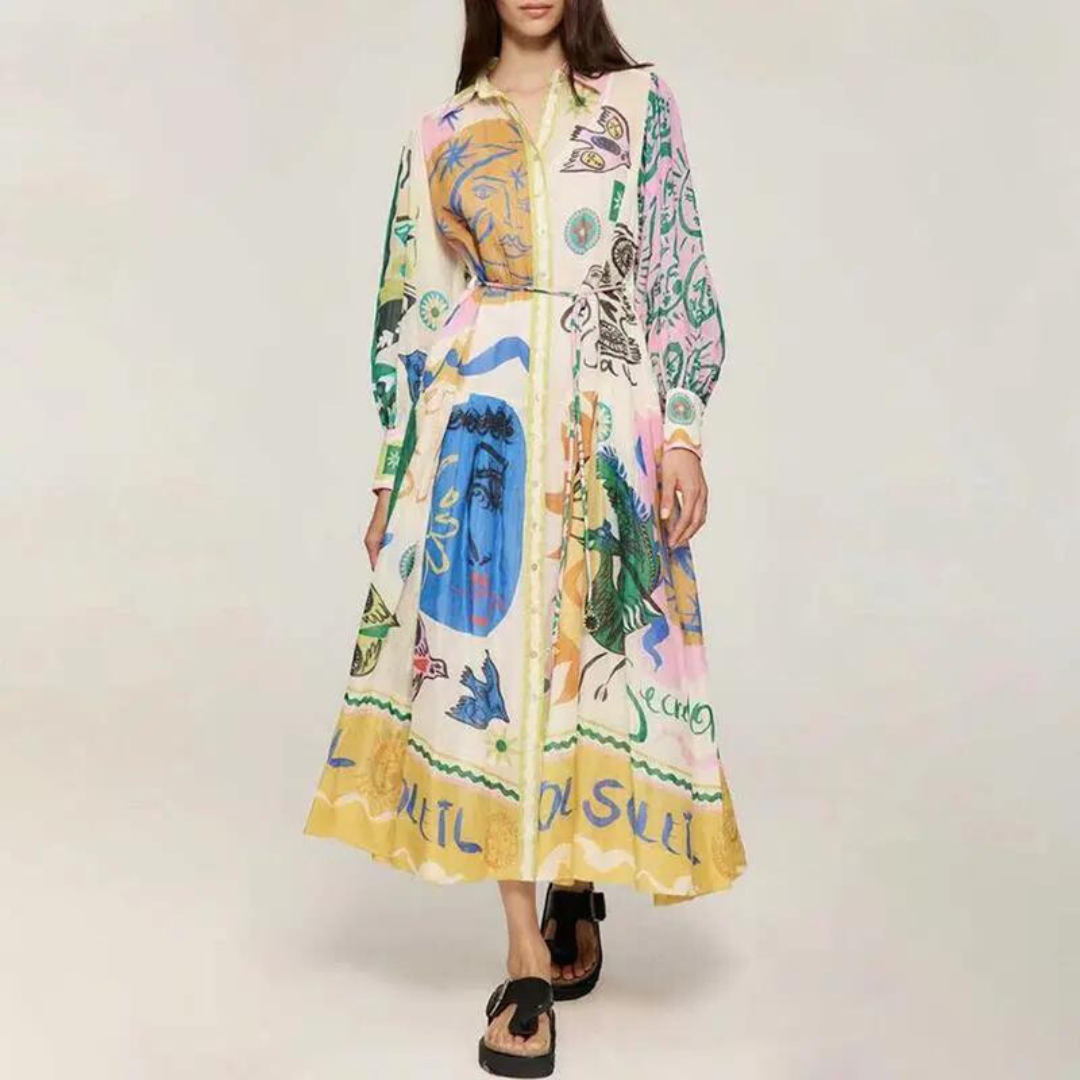 Zara - Lange Vintage Jurk Met Kleurrijke Print Dames