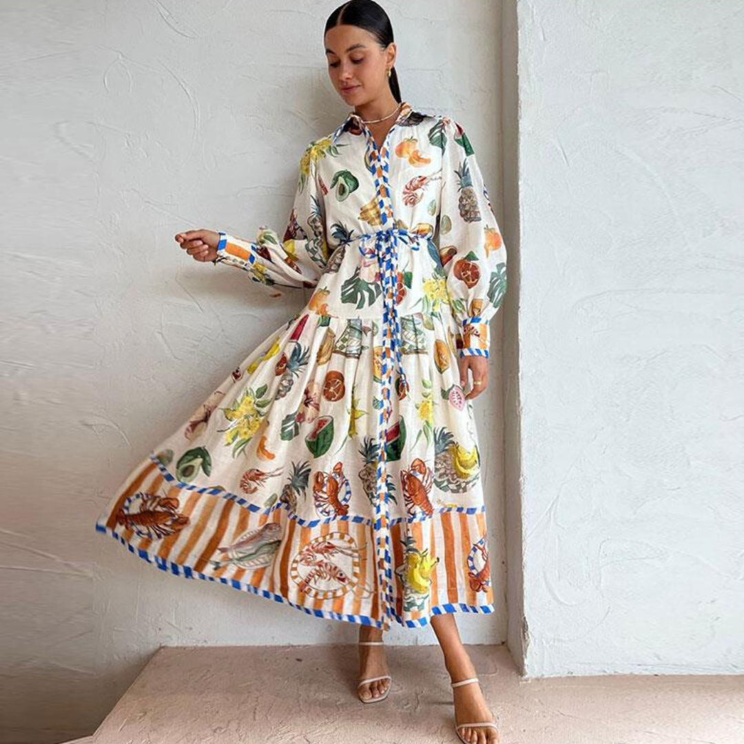 Zara - Lange Vintage Jurk Met Kleurrijke Print Dames