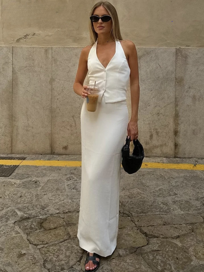 2-Delige Elegante Zomer Set Mouwloze Top & Maxi Rok