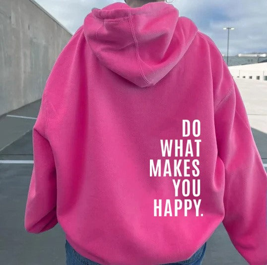 Stijlvolle Oversized Statement Hoodie Voor Dames - Be Happy