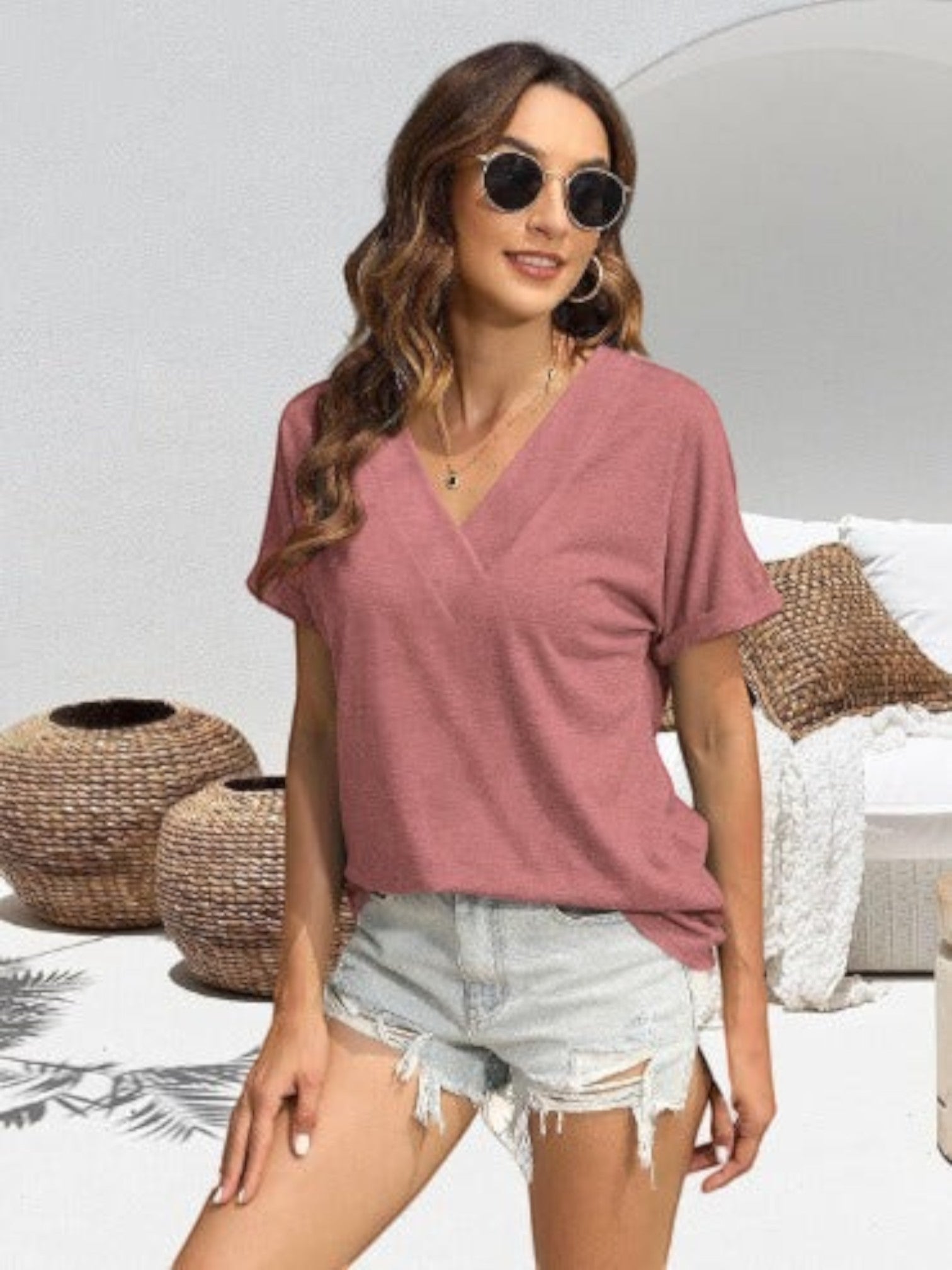 Zomerblouse Met V-hals | Korte Mouw